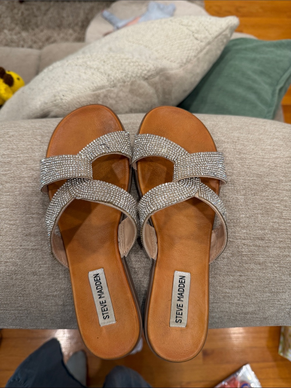 Steve Madden Silver Crystal Double-Strap Slide Sandals